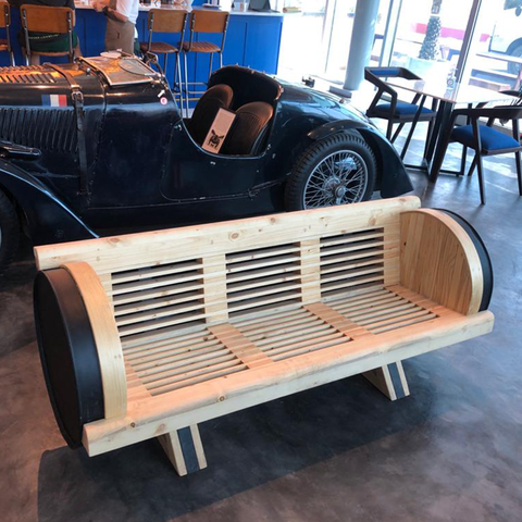 Barrel bench at a cafe